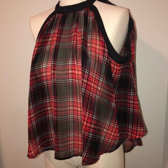 BCBG plaid top sleeveless/halter SMALL- - Picture 2 of 6